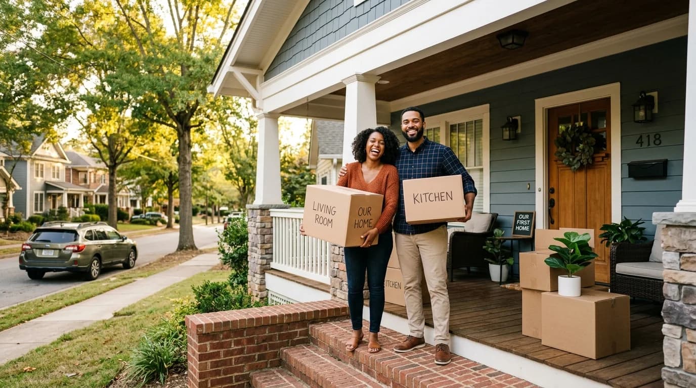 Young couple at their new home